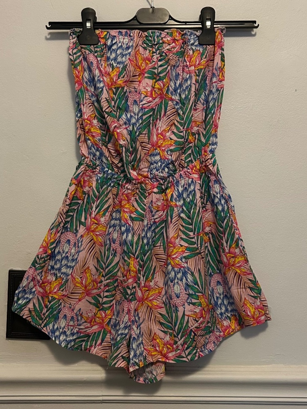 H&M Pink Tropical Floral Print Strapless Romper - Size 4